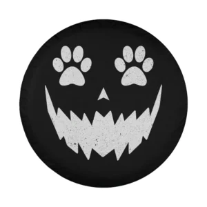 Pumpkin face and paw print Halloween design for dog lover spare tire cover