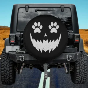 Scary Pumpkin Face Pet Paw Halloween Spare Tire Cover No Camera Hole