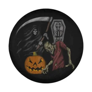 Design of scary pumpkin zombie grim reaper Halloween spare tire cover art