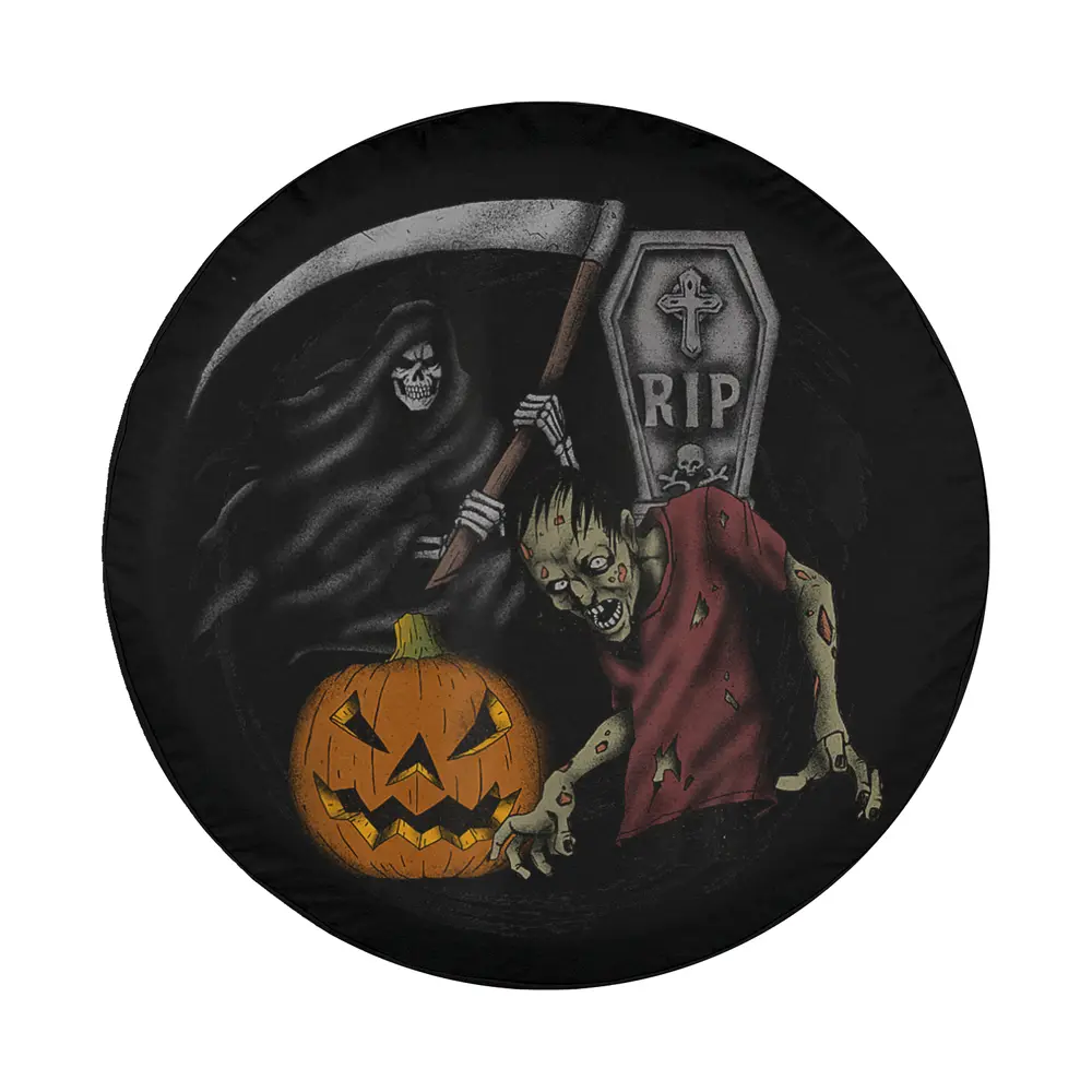Design of scary pumpkin zombie grim reaper Halloween spare tire cover art