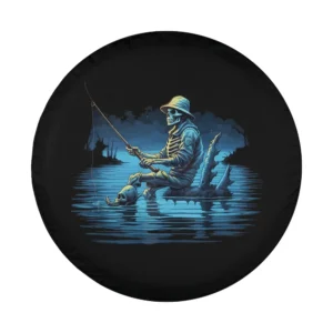scary skeleton fisherman eerie lake halloween spare tire cover design only