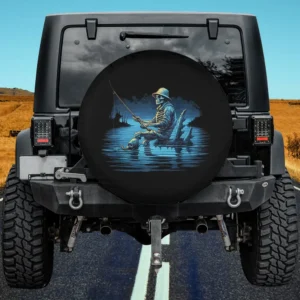 scary skeleton fisherman eerie lake halloween spare tire cover no camera hole
