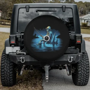 scary skeleton fisherman eerie lake halloween spare tire cover with camera hole