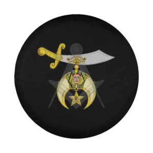 Scimitar sword and Masonic Shriner emblem design for spare tire cover