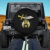 Scimitar sword and Masonic Shriner emblem spare tire cover for Jeep, RV, SUV, Truck, no camera hole