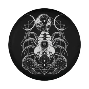 scorpion etching with crescent moons and skulls zodiac tire cover art