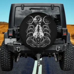 crescent moon skull scorpion etching zodiac spare tire cover no camera hole