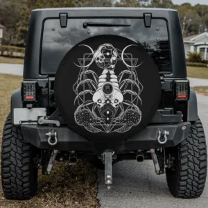 crescent moon skull scorpion etching zodiac spare tire cover with camera hole