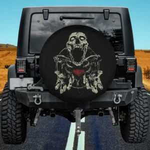 screaming skeleton skull red diamond halloween spare tire cover no camera hole