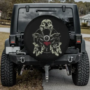 screaming skeleton skull red diamond halloween spare tire cover with camera hole