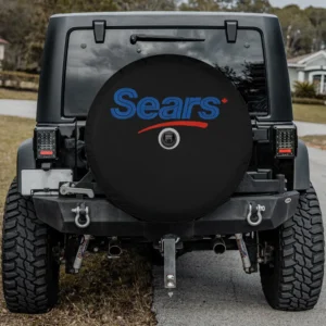 spare tire cover with blue sears logo and red swoosh for backup camera