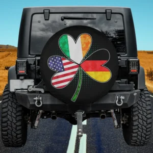 Shamrock with American, German, and Irish flags DNA spare tire cover no camera hole