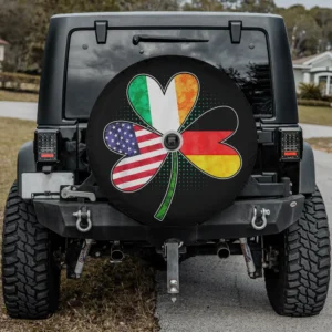 Shamrock American German Irish flag DNA spare tire cover with backup camera hole