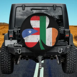 Irish Puerto Rican flag shamrock St Patrick's Day spare tire cover no camera hole