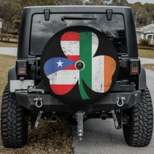 Irish Puerto Rican flag shamrock St Patrick's Day spare tire cover with camera hole
