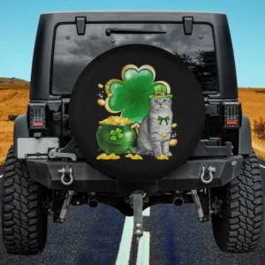Shamrock pot of gold cat St Patricks Day spare tire cover with festive Irish theme