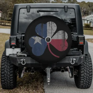Distressed Texas flag shamrock St. Patrick's Day spare tire cover with camera hole