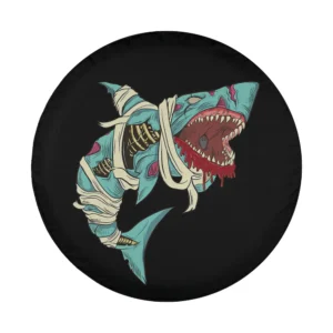 Zombie shark with skeleton rib cage and skull Halloween tire cover art only