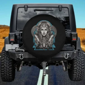Shield maiden Viking Norse blue art spare tire cover for Jeep, RV, SUV, Truck with no camera hole