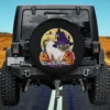 Siamese cat in witch hat with pumpkins and ghosts Halloween spare tire cover no camera hole