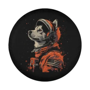 Siberian Husky astronaut suit with American flag patch digital art design