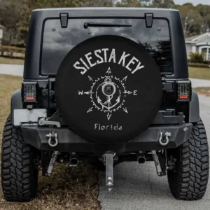 Siesta Key compass rose Florida souvenir spare tire cover, anchor and compass, with camera hole