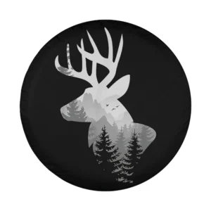Buck deer silhouette with pine forest and mountain wildlife artwork design only