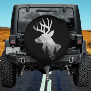 Silhouette Buck Deer Pine Forest Wildlife Spare Tire Cover No Camera Hole