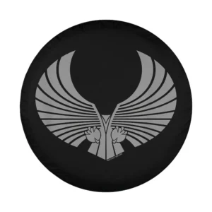 Silver Romulan emblem and twin talons Star Trek design for spare tire cover