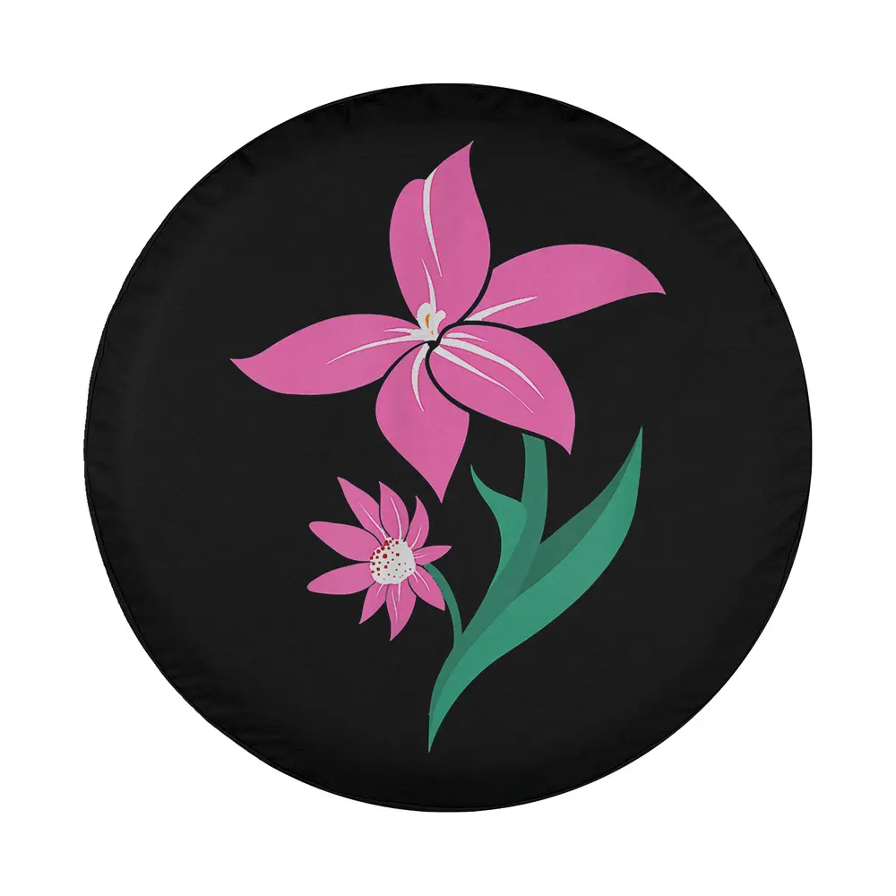 Minimalist hot pink flower duo illustration for spare tire cover design