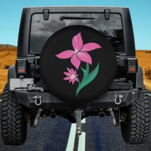 Simple hot pink flower duo minimalist spare tire cover with no camera hole for Jeep Wrangler