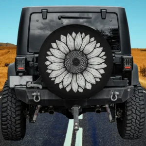 Simple sunflower wild flowers garden spare tire cover on Land Rover Defender without camera hole