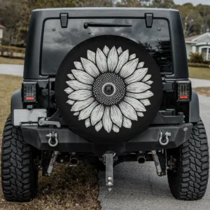 Simple sunflower wild flowers garden spare tire cover with camera hole for Land Rover Defender