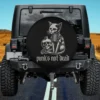 Skeleton cat and skull punk Halloween spare tire cover with no camera hole for Jeep or SUV