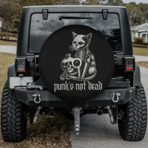 Skeleton cat skull punk Halloween spare tire cover with backup camera hole for Jeep Wrangler