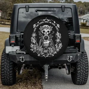 Skeleton coffee cup floral funny Halloween spare tire cover with backup camera hole option