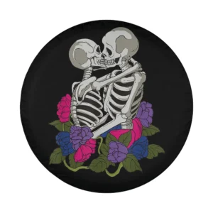 Bisexual pride skeleton couple with flowers design for spare tire cover