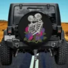 Skeleton couple with bi pride flag flowers LGBTQ Halloween spare tire cover