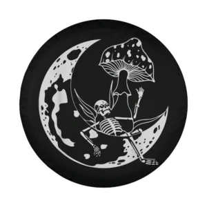 goblincore crescent moon skeleton and mushroom Halloween tire cover design only