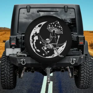 crescent moon mushroom skeleton goblincore spare tire cover with no camera hole on Jeep