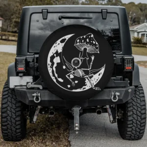 crescent moon mushroom skeleton goblincore spare tire cover with backup camera hole for SUV