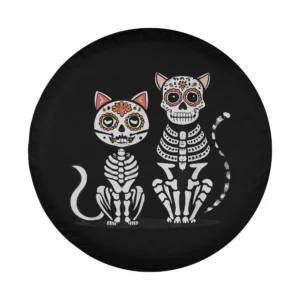 skeleton dogs and sugar skull cat dia de los muertos halloween tire cover art