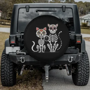 skeleton dogs sugar skull cat halloween spare tire cover with backup camera hole for SUV