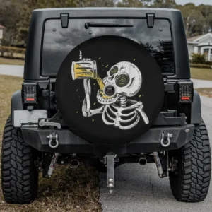 skeleton drinking beer mug funny halloween spare tire cover with camera hole