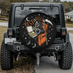 skeleton eating pizza orange chair halloween spare tire cover with backup camera hole