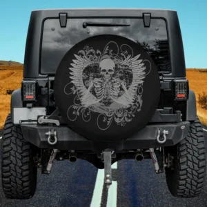 Skeleton fairy butterfly heart gothic spare tire cover with grunge swirls for Jeep