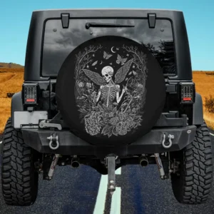 Fairy Wings Skeleton Peony Butterfly Floral Spare Tire Cover No Camera Hole