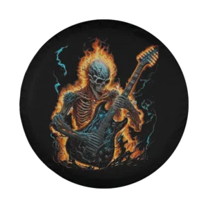 skeleton fire guitar rock band halloween design for spare tire cover