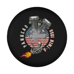 Design of skeleton flame 1950 Panhead VTwin Americana spare tire cover