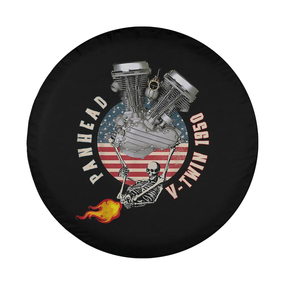 Design of skeleton flame 1950 Panhead VTwin Americana spare tire cover